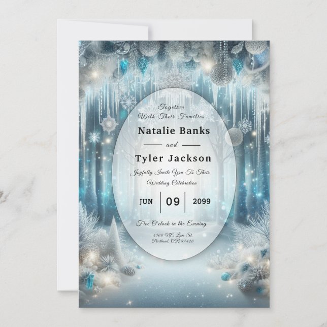 Glittering Snowy Forest Wedding Invitation (Front)
