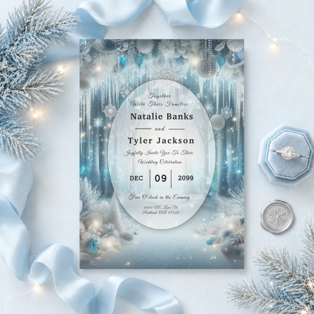 Glittering Snowy Forest Wedding Invitation (Creator Uploaded)