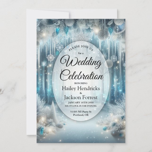 Glittering Snowy Forest Wedding Invitation (Front)