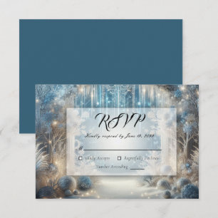 Glittering Snowy Forest Wedding RSVP Card