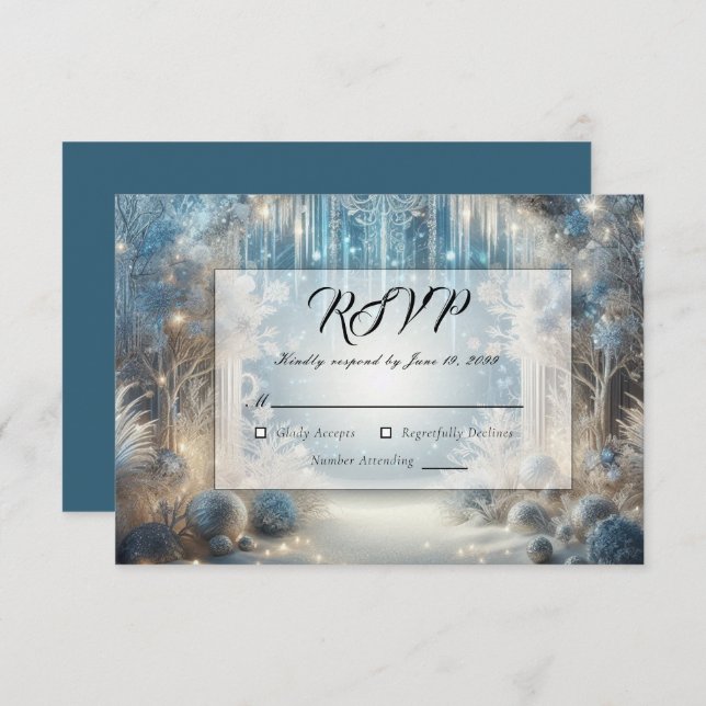 Glittering Snowy Forest Wedding RSVP Card (Front/Back)