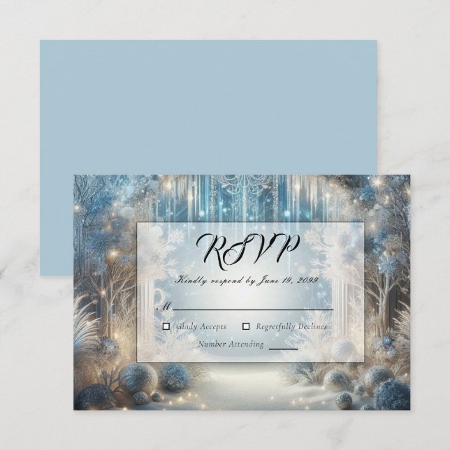 Glittering Snowy Forest Wedding RSVP Card (Front/Back)