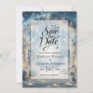 Glittering Snowy Forest Wedding Save The Date