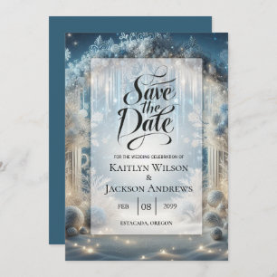 Glittering Snowy Forest Wedding Save The Date
