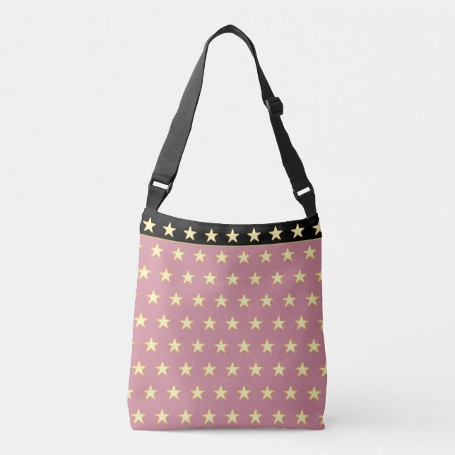 Glittering star pattern on rose gold crossbody bag (Front)