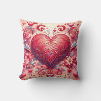 Glittering Swirl Pink Heart Throw Pillow