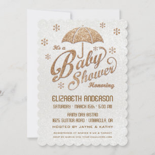 Glittering Winter White & Gold Baby Shower Invite