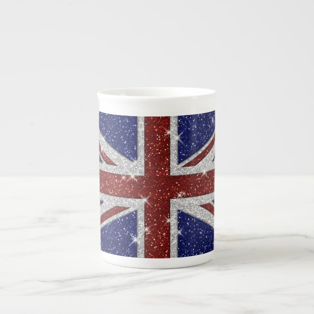 Glitters Shiny Sparkle Union Jack Flag Bone China Mug (Front)