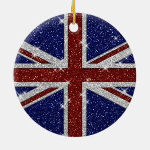 Glitters Shiny Sparkle Union Jack Flag Ceramic Tree Decoration
