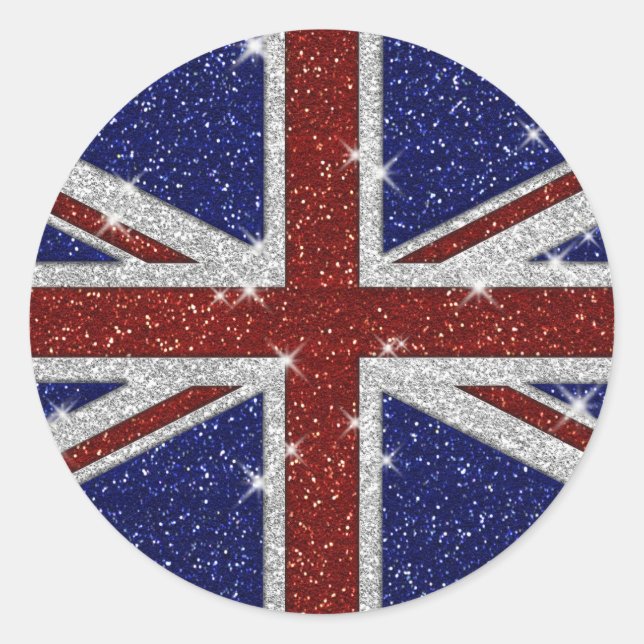 Glitters Shiny Sparkle Union Jack Flag Classic Round Sticker (Front)