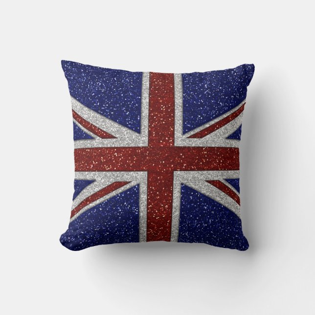 Glitters Shiny Sparkle Union Jack Flag Cushion (Front)