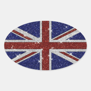 Glitters Shiny Sparkle Union Jack Flag Oval Sticker