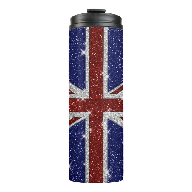 Glitters Shiny Sparkle Union Jack Flag Thermal Tumbler (Front)