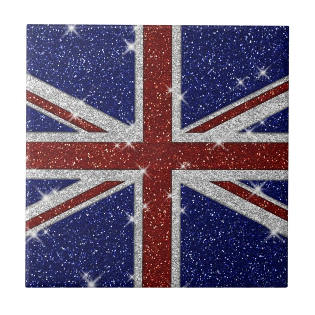 Glitters Shiny Sparkle Union Jack Flag Tile (Front)