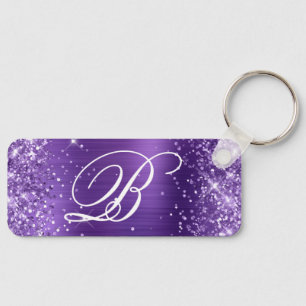 Glittery Amethyst Foil Fancy Monogram Key Ring