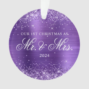 Glittery Amethyst Foil Our 1st Christmas Photo Ornament