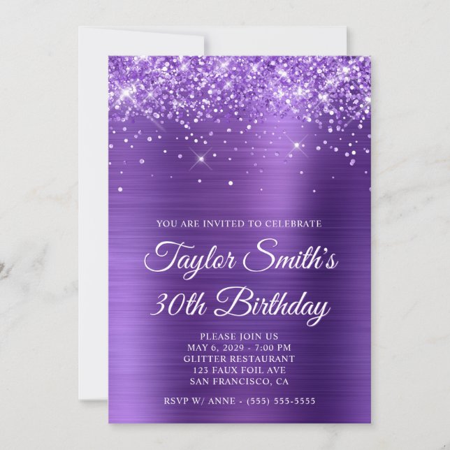 Glittery Amethyst Purple 30th Birthday Invitation (Front)