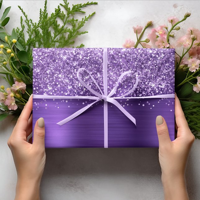 Glittery Amethyst Purple Faux Foil Wrapping Paper Sheet (Glittery Purple Gift Wrap
)