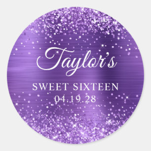 Glittery Amethyst Purple Foil Sweet Sixteen Classic Round Sticker