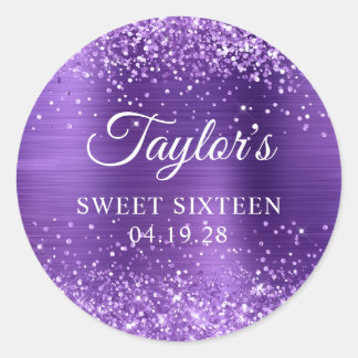 Glittery Amethyst Purple Foil Sweet Sixteen Classic Round Sticker