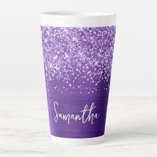 Glittery Amethyst Purple Glam Name Latte Mug