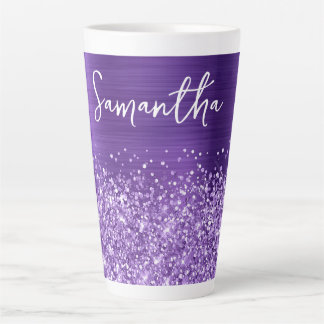 Glittery Amethyst Purple Glam Name Latte Mug