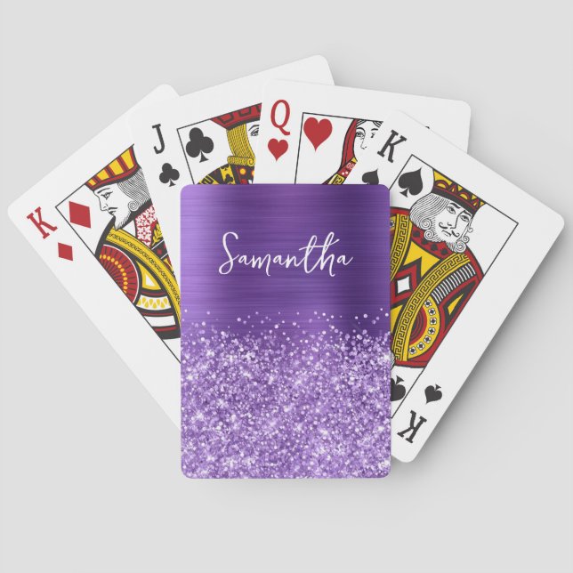 Glittery Amethyst Purple Glam Name Playing Cards (Back)