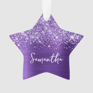 Glittery Amethyst Purple Glam Name Star Ornament
