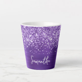 Glittery Amethyst Purple Glam Script Name Latte Mug