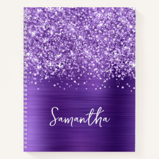 Glittery Amethyst Purple Glam Script Name Notebook