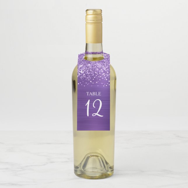 Glittery Amethyst Purple Glam Table Number Bottle Tag (On Bottle)