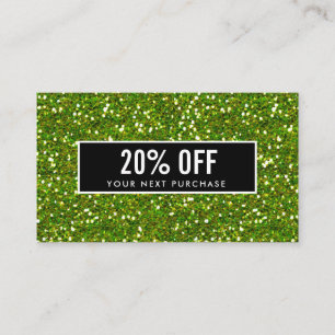 Glittery and glitz green sparkle Black Coupon Card