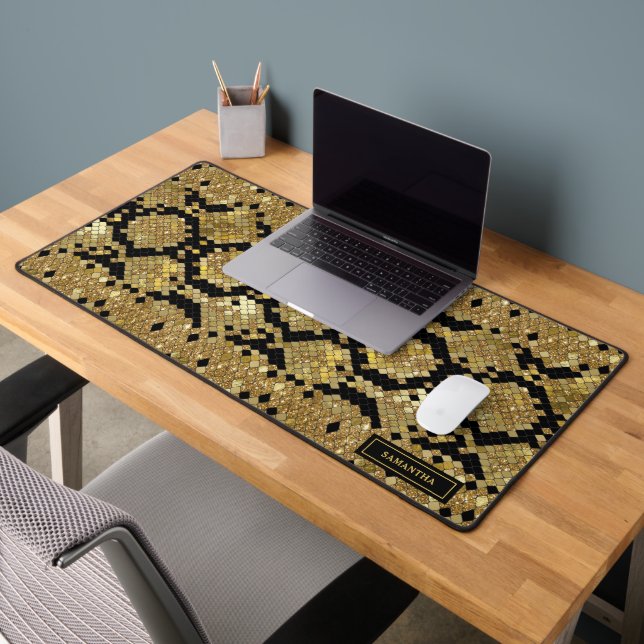 Glittery Animal Skin Print Pattern Custom Monogram Desk Mat (Office 2)
