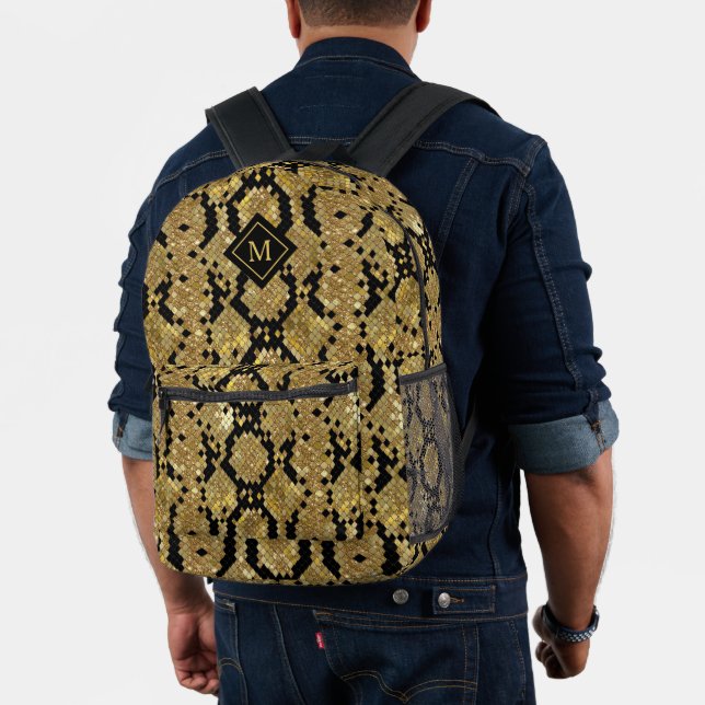 Glittery Animal Skin Print Pattern Custom Monogram Printed Backpack (Insitu (Model))