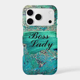 Glittery Aqua Paint Strokes Boss Lady