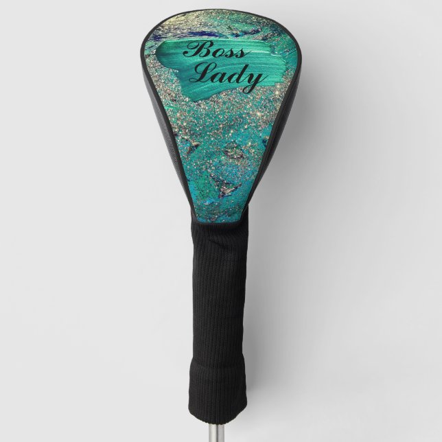 Glittery Aqua Paint Strokes Boss Lady     Golf Head Cover (Front)