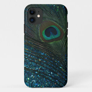 Glittery Aqua Peacock iPhone 11 Case