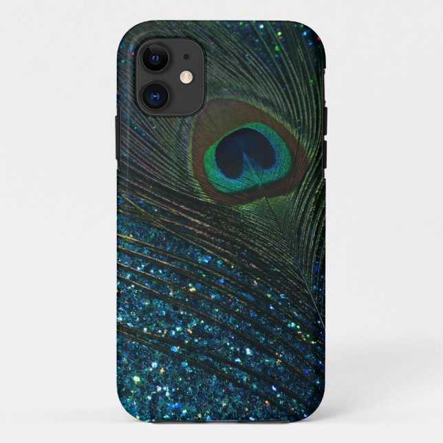 Glittery Aqua Peacock Case-Mate iPhone Case (Back)