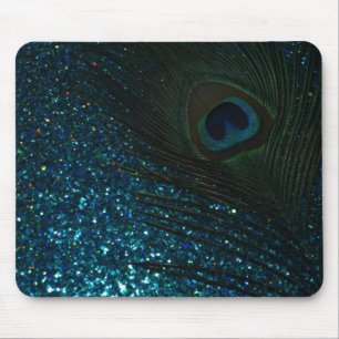 Glittery Aqua Peacock Mouse Mat