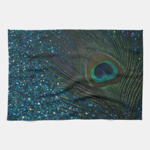 Glittery Aqua Peacock Tea Towel