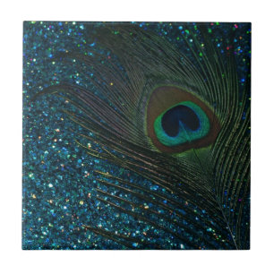 Glittery Aqua Peacock Tile