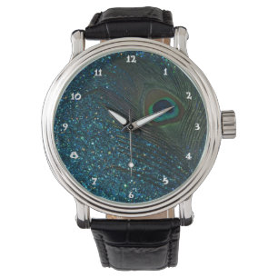 Glittery Aqua Peacock Watch