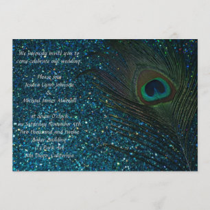 Glittery Aqua Peacock Wedding Invitation