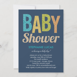 Glittery Baby Shower Invitation - Boy