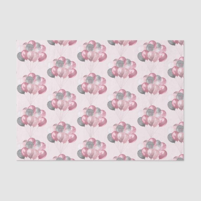 Glittery Balloon Bunch in Pink and Silver Pattern Tissue Paper (Front)