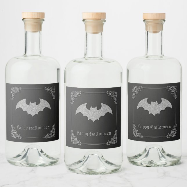 Glittery Bat Halloween Liquor Bottle Label (Bottles)
