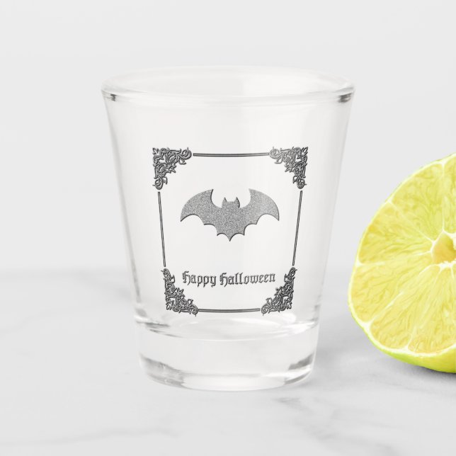 Glittery Bat Halloween Shot Glass (Front)