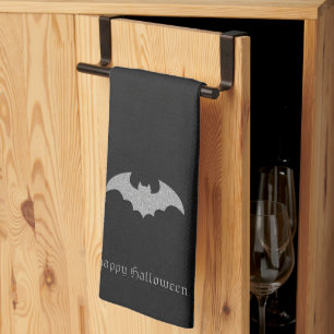 Glittery Bat Halloween Tea Towel