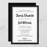 Glittery Bat Mitzvah Black and Silver Rectangle Invitation<br><div class="desc">This trendy Bat Mitzvah invitation features sparkling faux glitter layered against a solid colour background.  Use the template form to add your own information.  The "Customise" feature can be used to change the font style,  colour and layout.</div>