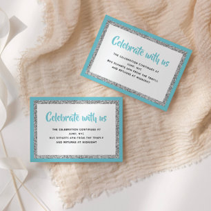Glittery Bat Mitzvah Blue and Silver Detail Card